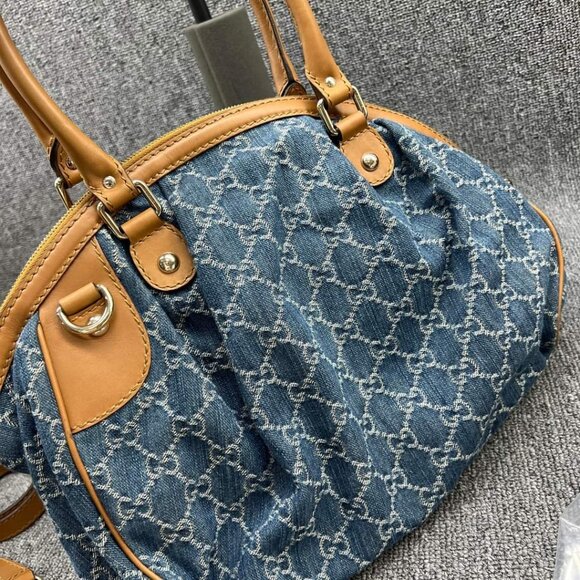 100% AUTHENTIC GUCCI GG CANVAS LEATHER SUKEY SHOULDER BAG - Picture 2 of 14